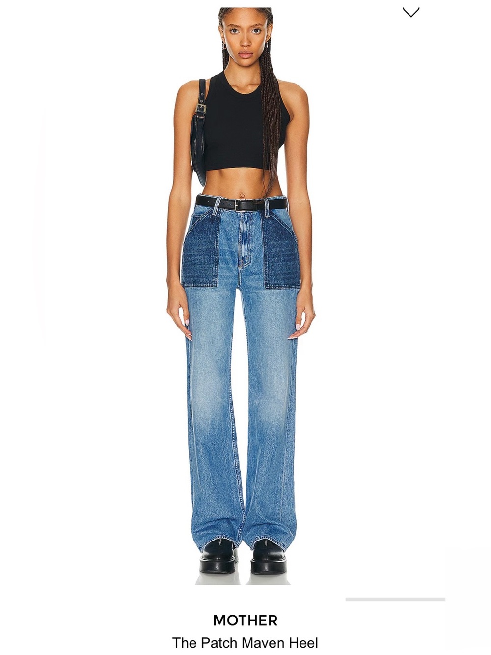 MOTHER Patch Maven Heel Light Blue Denim Jeans with Dark Waistband Detail